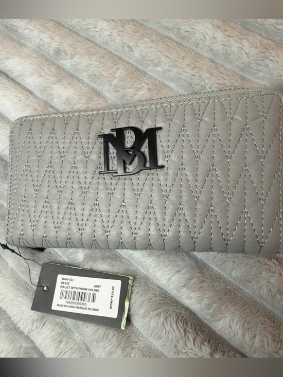 Badgley Mischka Handbags - Badgley Mischka Quilted Silver-Grey Zip Wallet with Logo